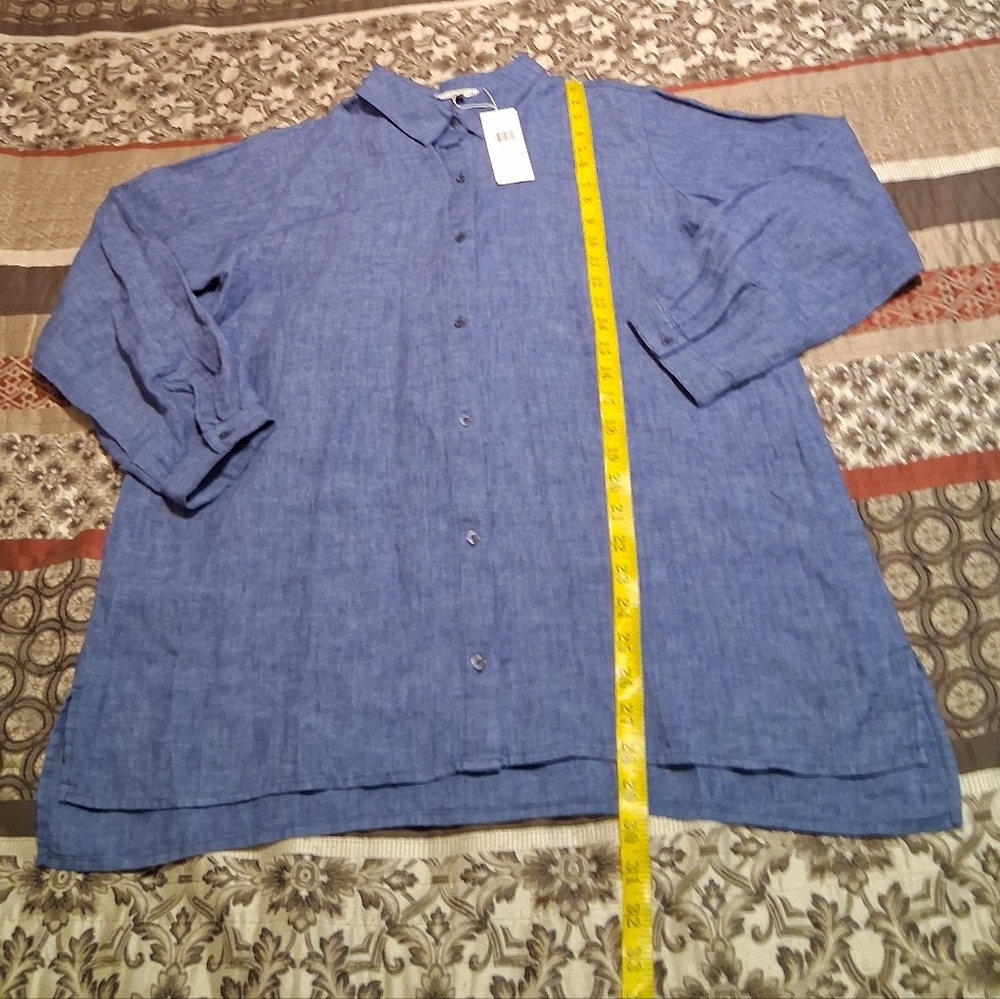 Eileen Fisher Classic Collar Shirt Organic Linen Chambray Blue SzM - Picture 8 of 16